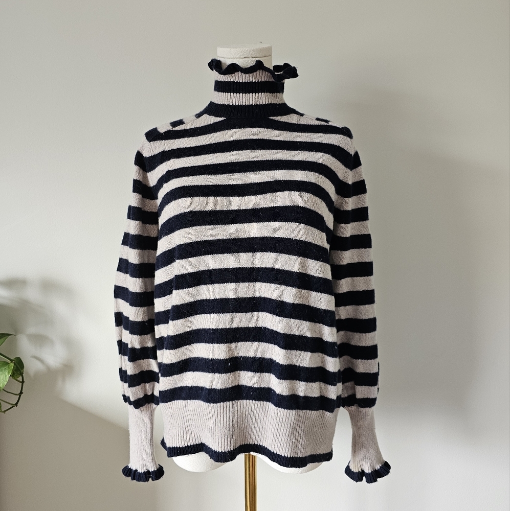 Rebecca Taylor Black and Cream Turtle Neck Sweater S Wool Blend
